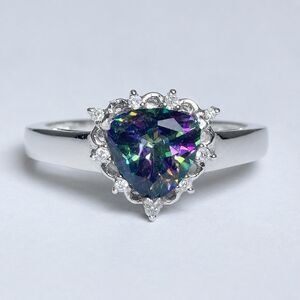 7mm Trillion 1.5ct Mystic Topaz and Diamond 14kt White Gold Ring